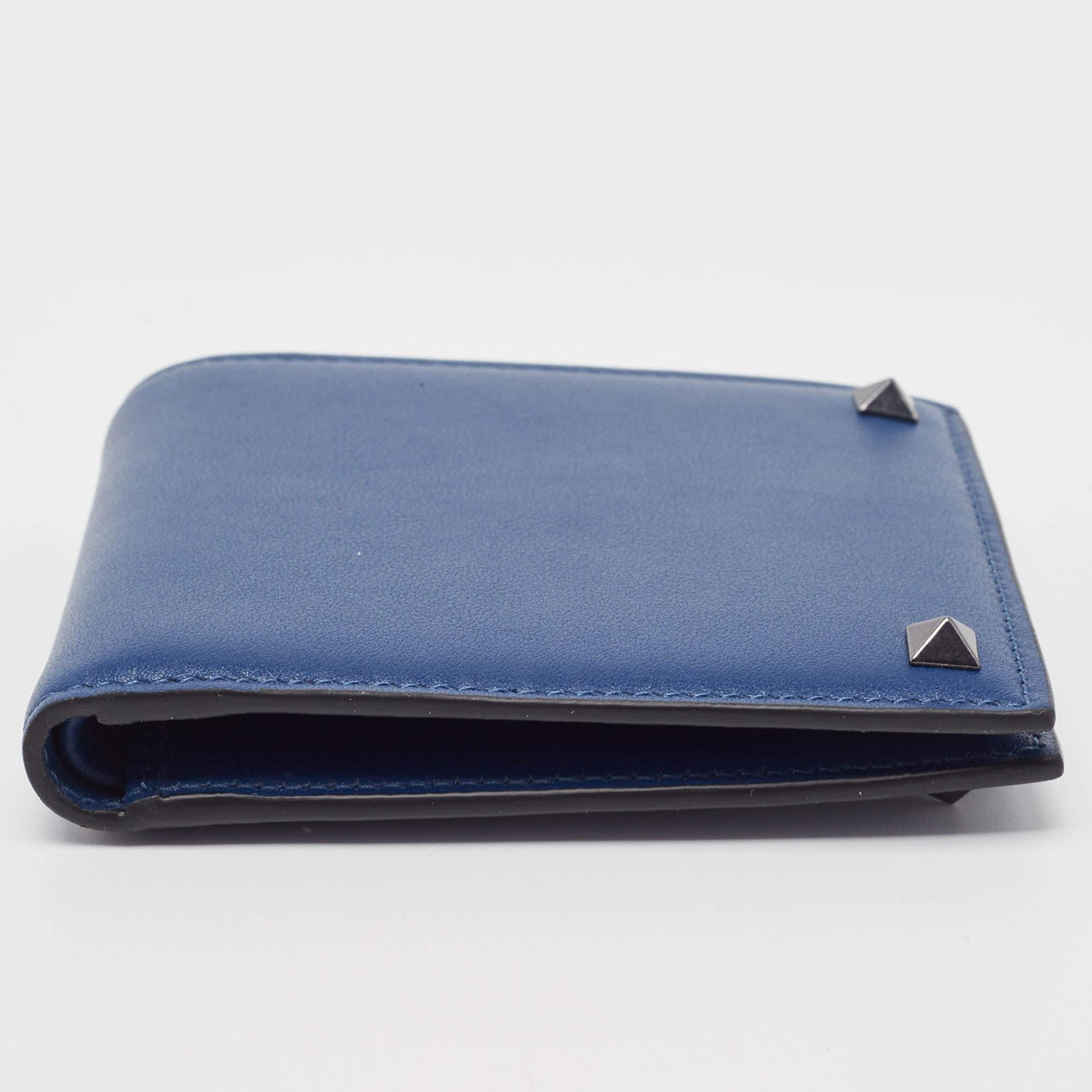 Men's Valentino Blue Leather Rockstud Bifold Wallet