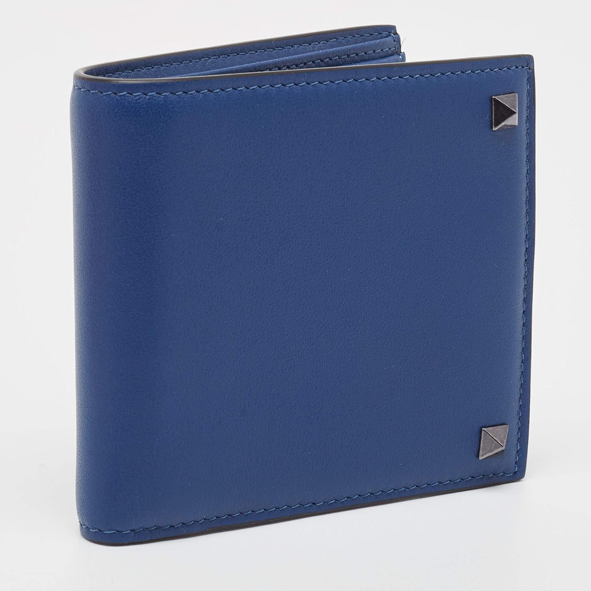 Valentino Blue Leather Rockstud Bifold Wallet 3