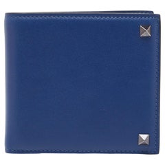 Valentino Blue Leather Rockstud Bifold Wallet