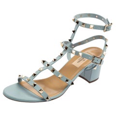Valentino Blue Leather Rockstud Caged Open Toe Sandals Size 40