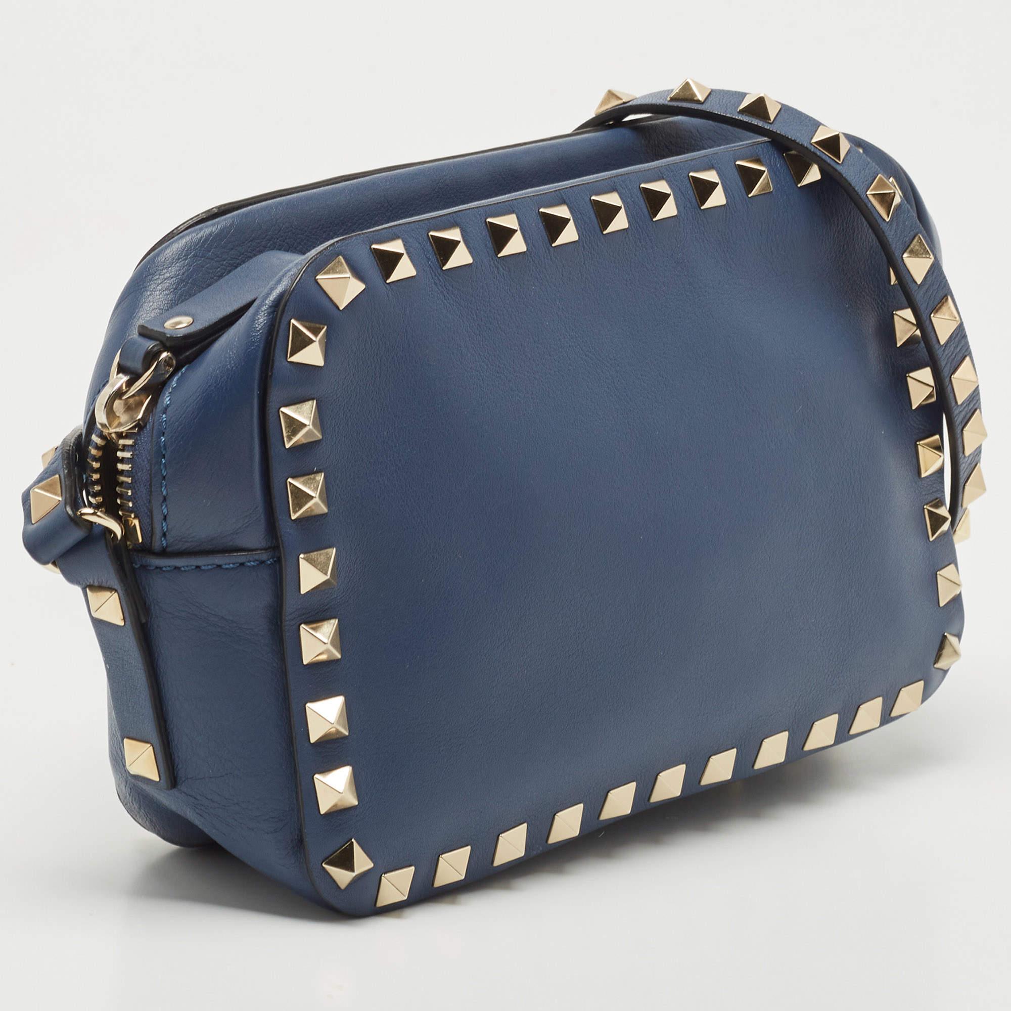 Women's Valentino Blue Leather Rockstud Camera Crossbody Bag