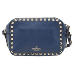 Valentino Blue Leather Rockstud Camera Crossbody Bag