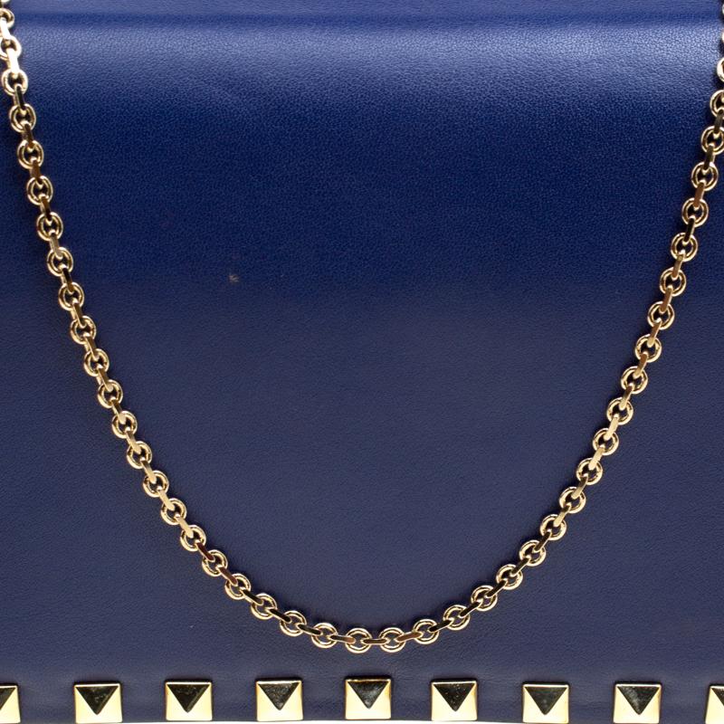 Valentino Blue Leather Rockstud Chain Shoulder Bag 1