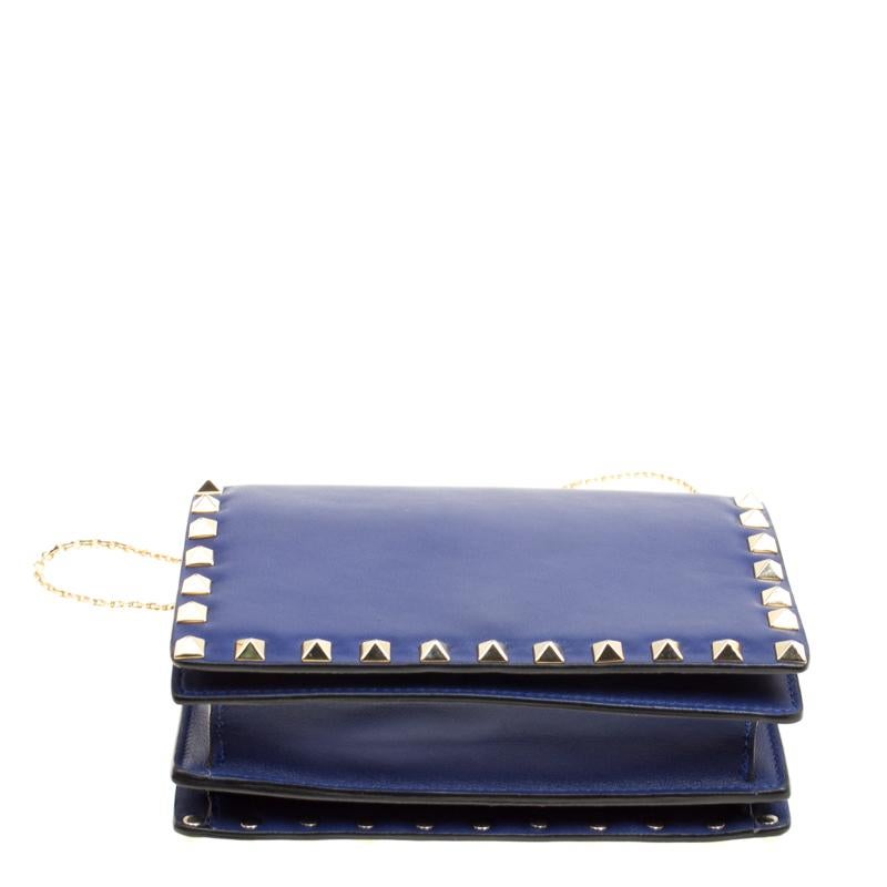 Valentino Blue Leather Rockstud Chain Shoulder Bag 2