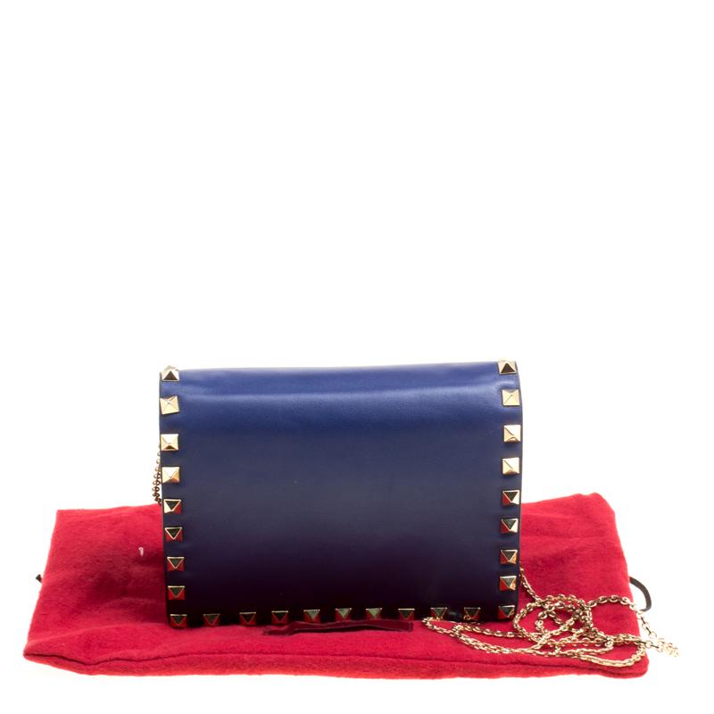 Valentino Blue Leather Rockstud Chain Shoulder Bag 5