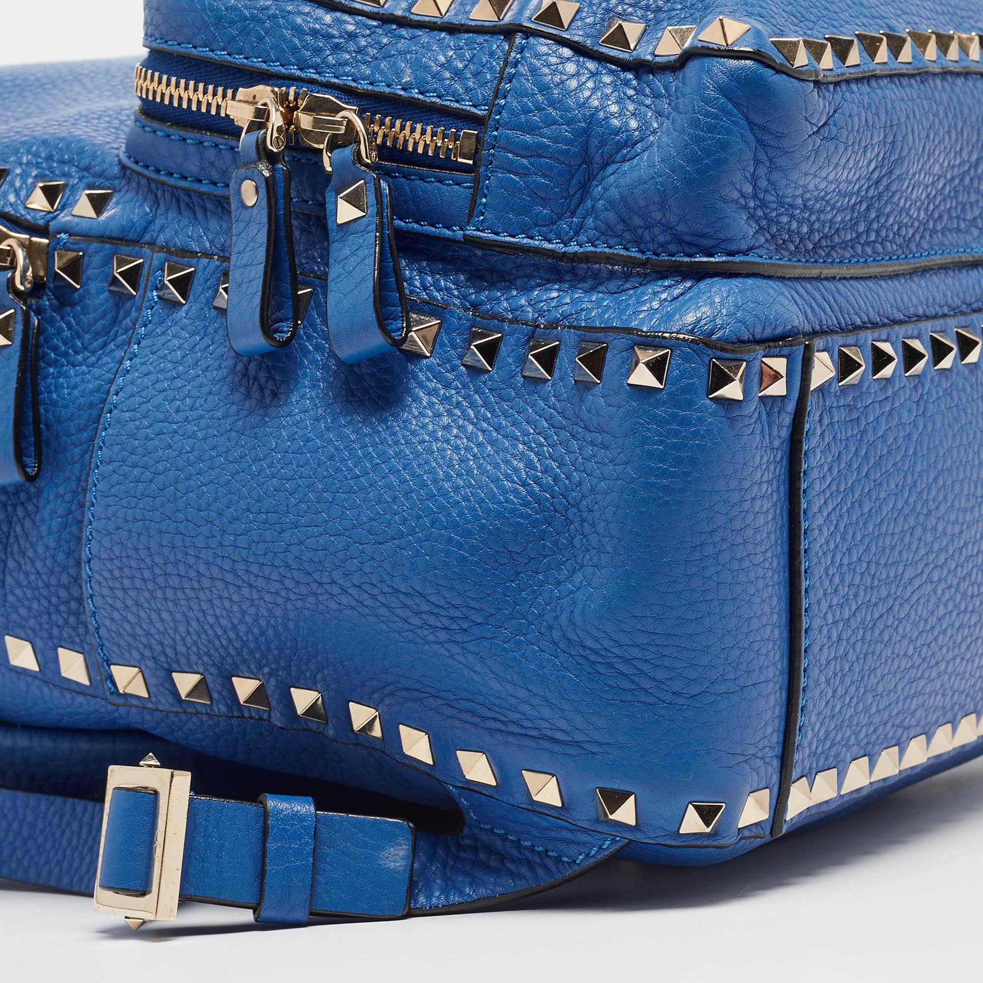 Valentino Blue Leather Rockstud Front Pocket Backpack 1