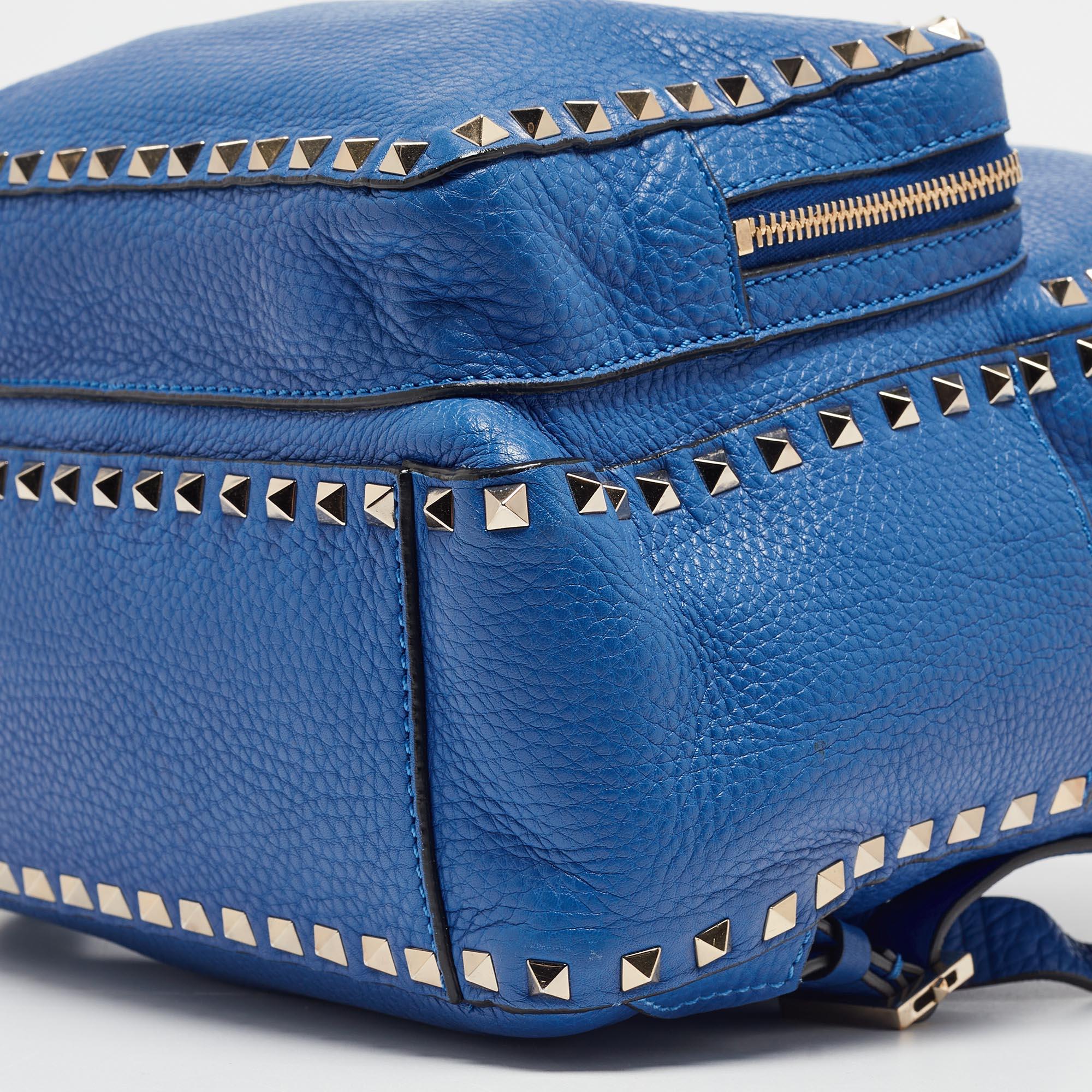 Valentino Blue Leather Rockstud Front Pocket Backpack 2