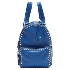 Valentino Blue Leather Rockstud Front Pocket Backpack