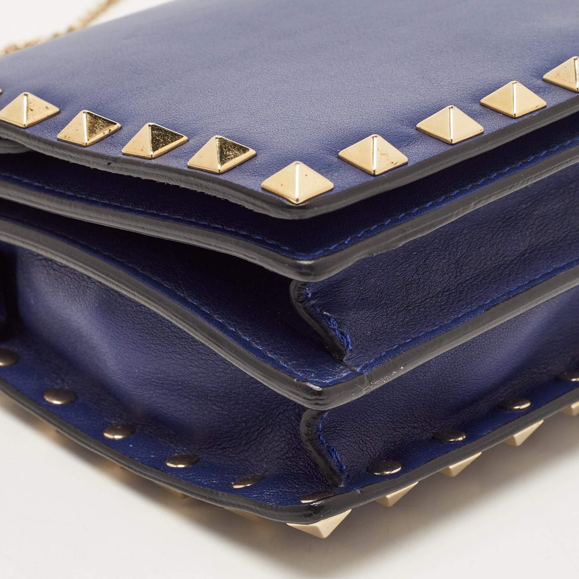 Valentino Blue Leather Rockstud Mini Chain Crossbody Bag 10