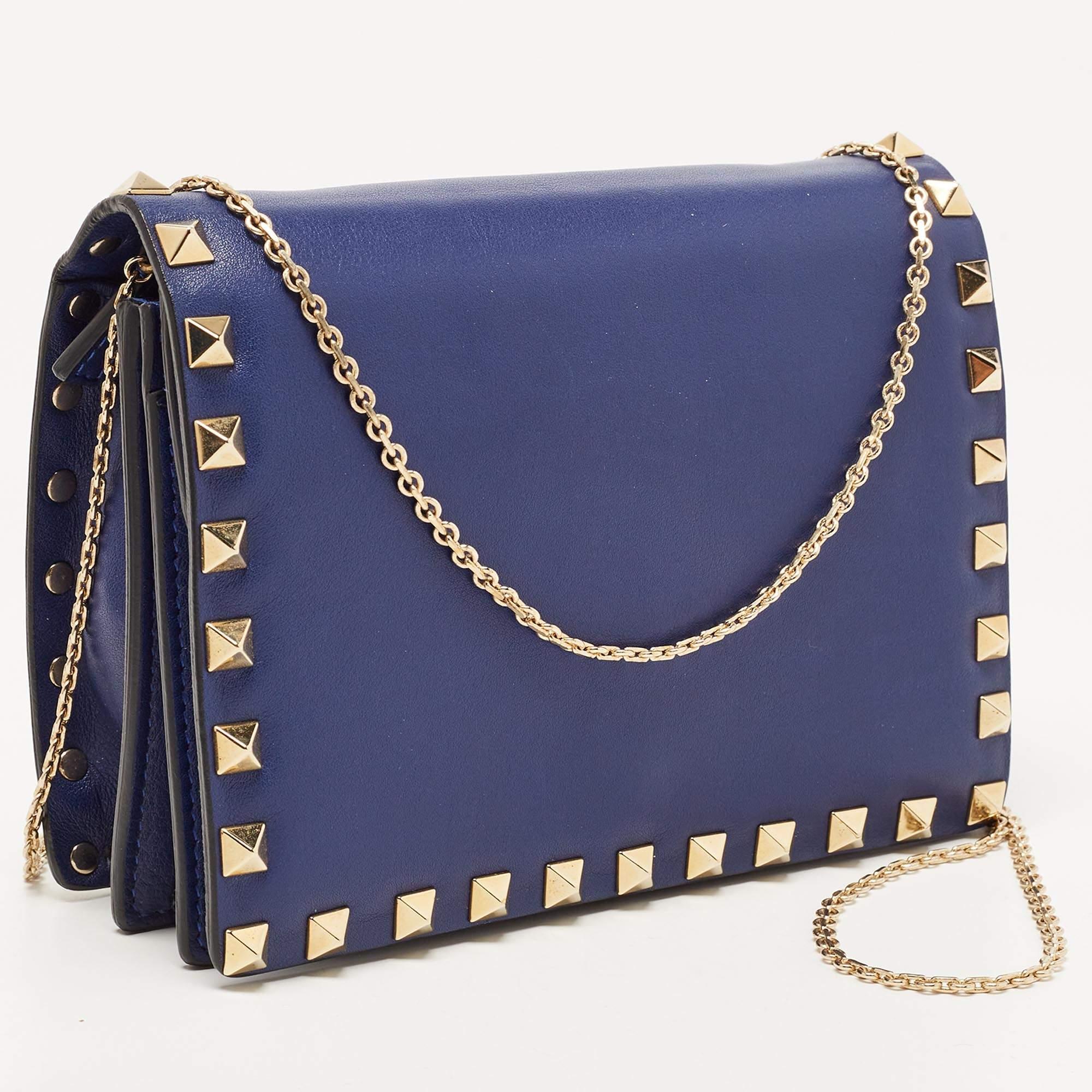 Men's Valentino Blue Leather Rockstud Mini Chain Crossbody Bag