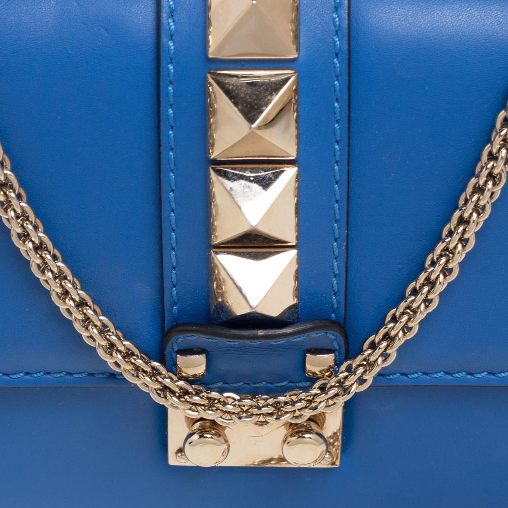 Valentino Blue Leather Rockstud Mini Glam Lock Shoulder Bag 3