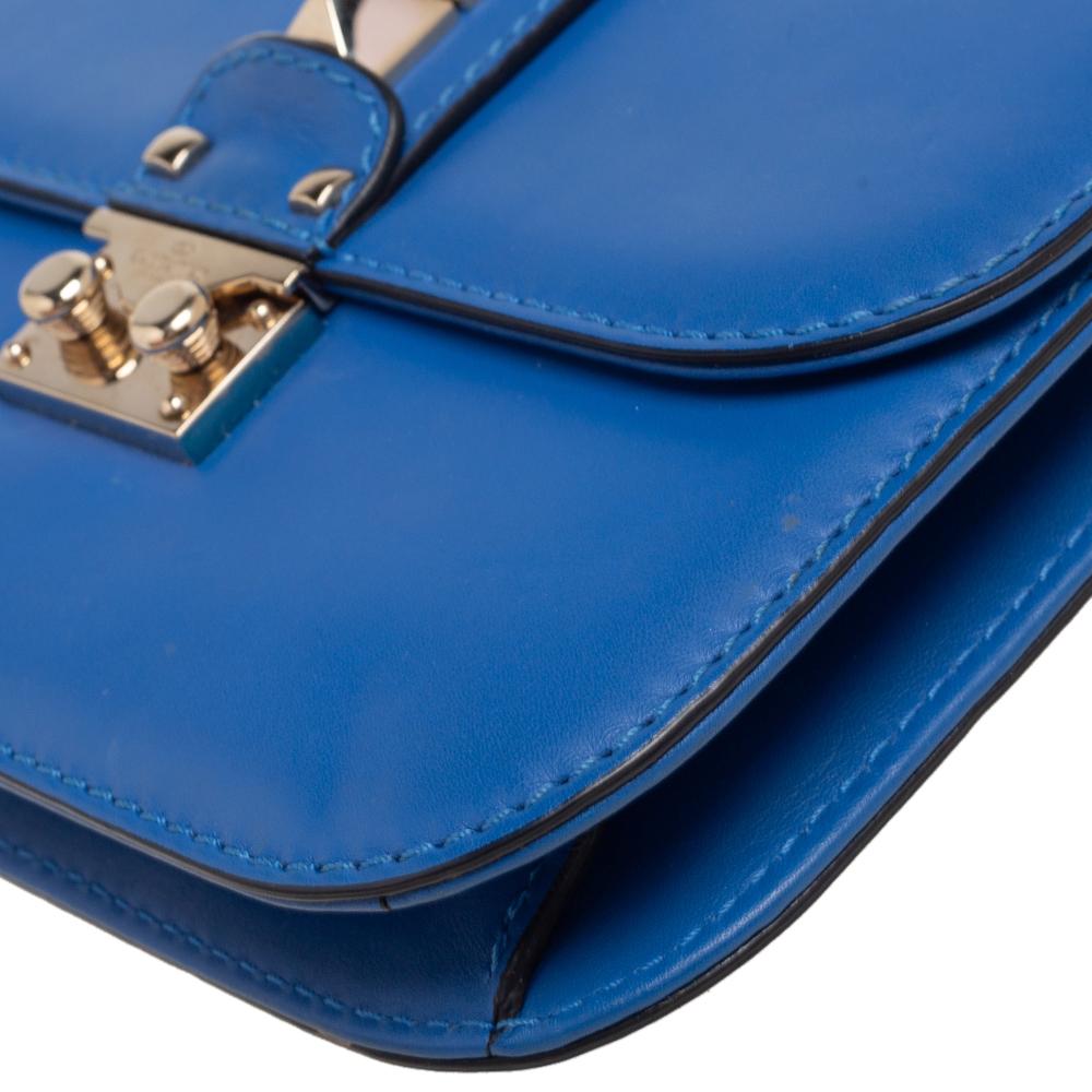 Valentino Blue Leather Rockstud Mini Glam Lock Shoulder Bag 1