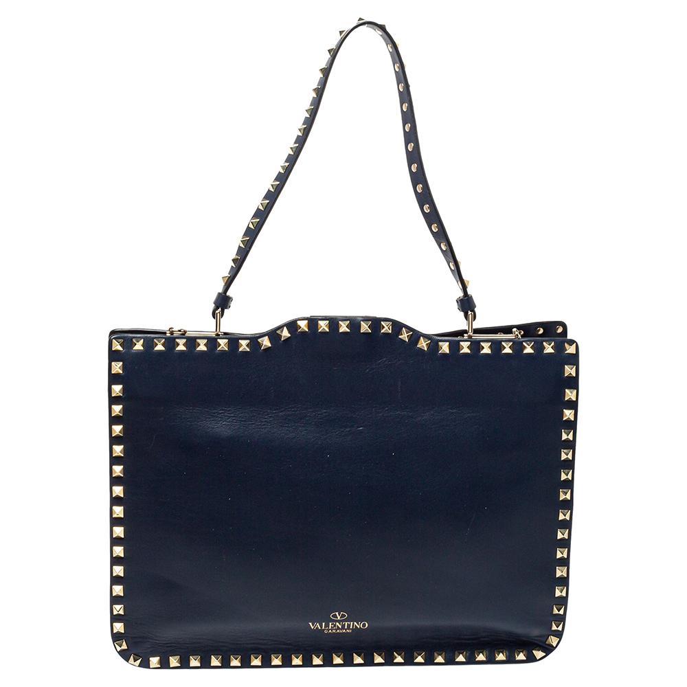 Black Valentino Blue Leather Rockstud Satchel