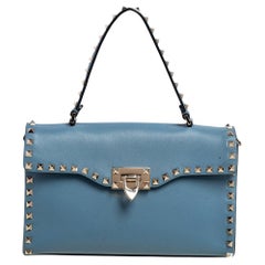 Valentino Blue Leather Rockstud Top Handle Bag