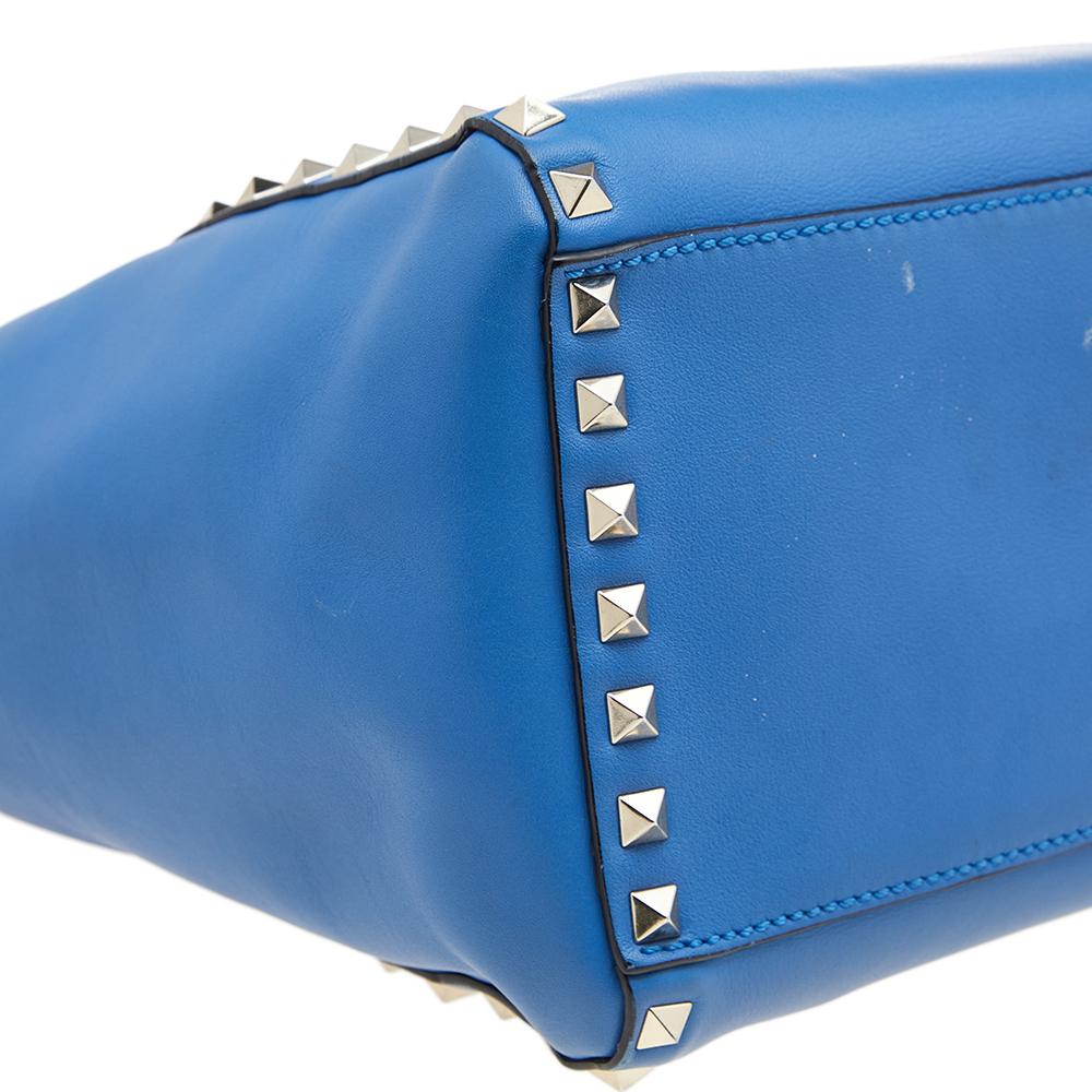 Women's Valentino Blue Leather Rockstud Trapeze Tote