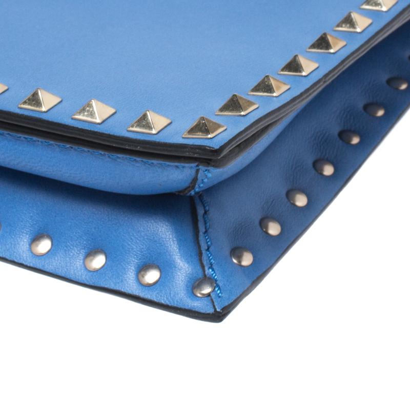 Valentino Blue Leather Rockstud Wristlet Clutch 4