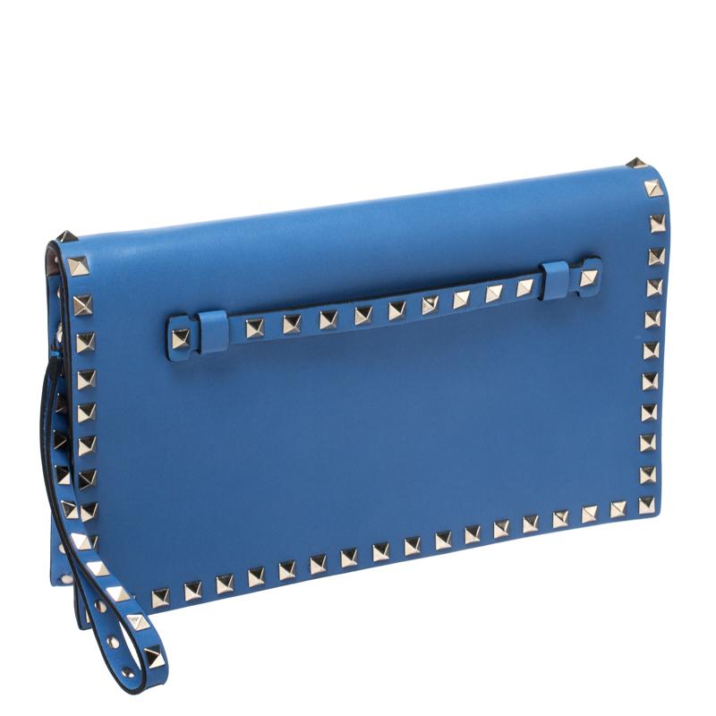 Valentino Blue Leather Rockstud Wristlet Clutch 5