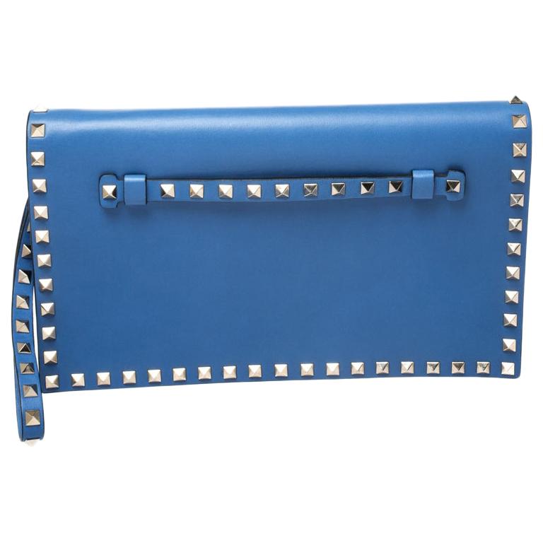 Valentino Blue Leather Rockstud Wristlet Clutch