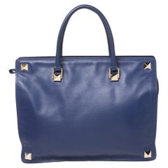 Valentino Blue Leather Studs Top Zip Tote