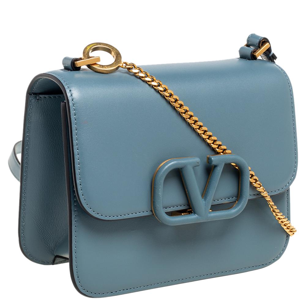 Women's Valentino Blue Leather V Sling Shoulder Bag