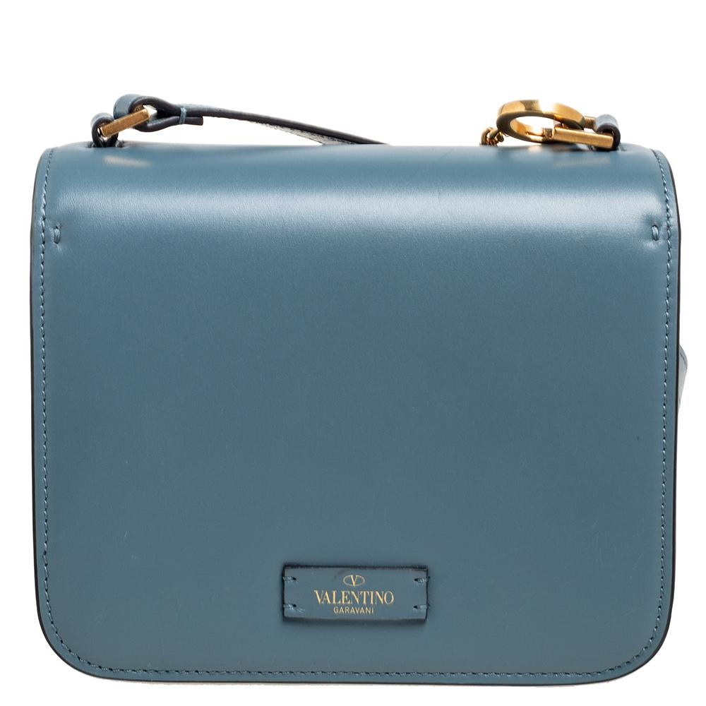 Valentino Blue Leather V Sling Shoulder Bag 1