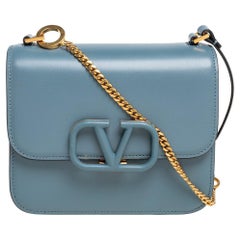 Valentino Blue Leather V Sling Shoulder Bag