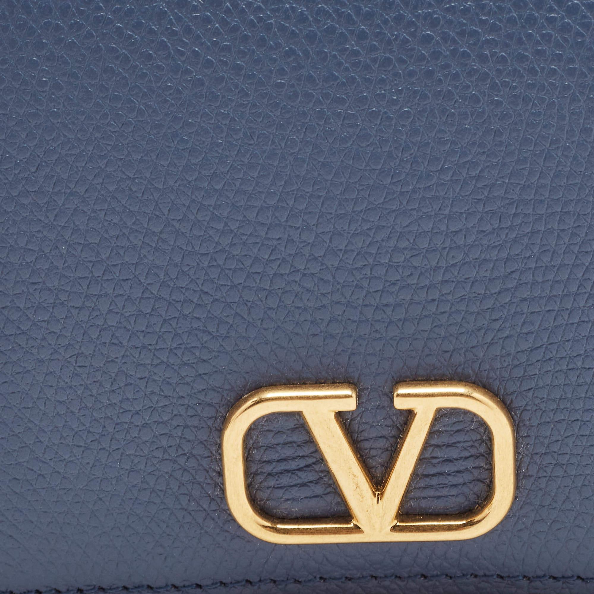 Valentino Blue Leather VLogo Compact Wallet 6
