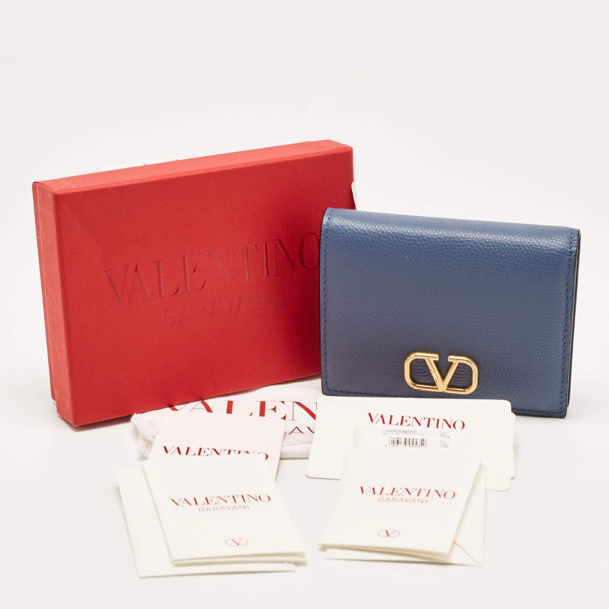 Valentino Blue Leather VLogo Compact Wallet 7