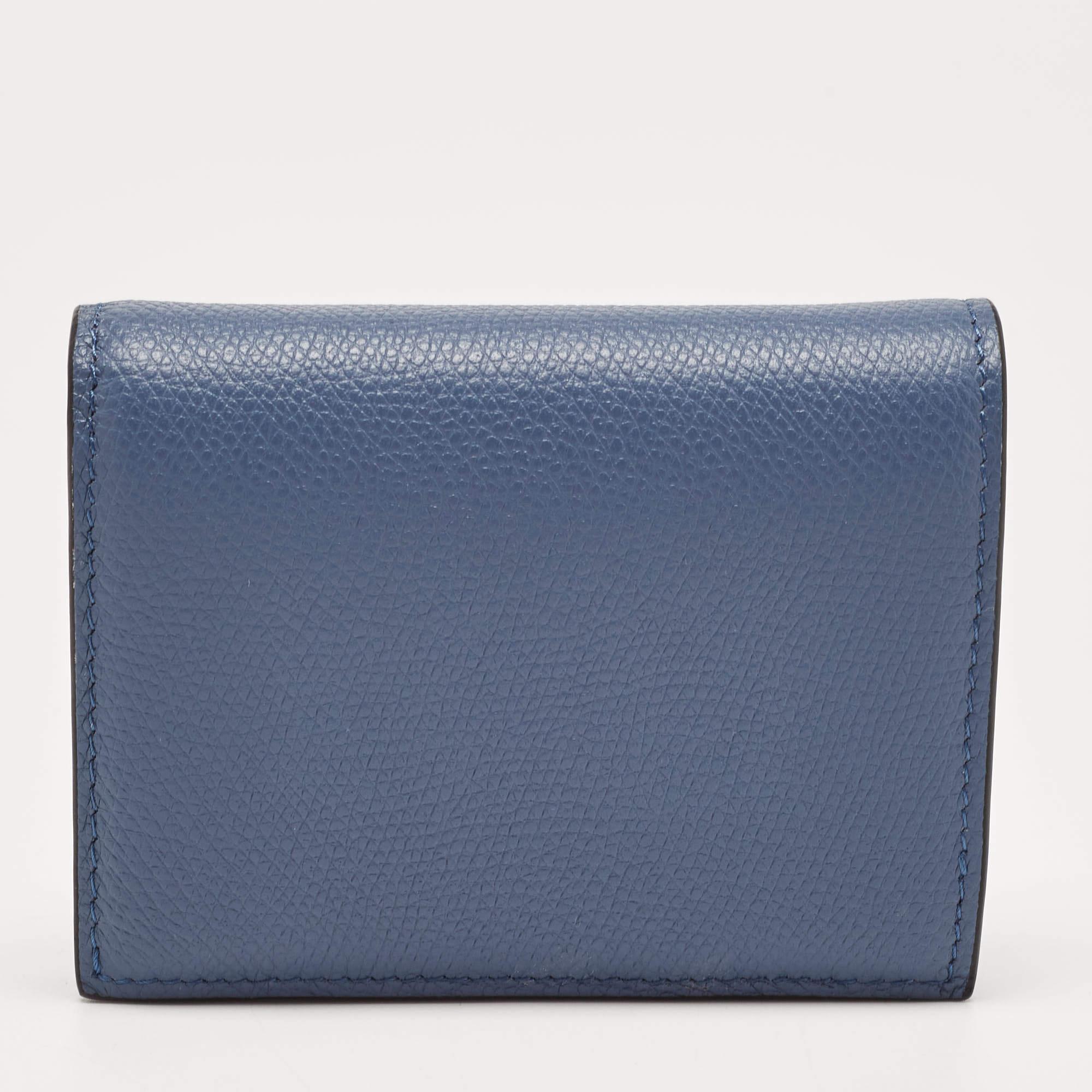 Women's Valentino Blue Leather VLogo Compact Wallet