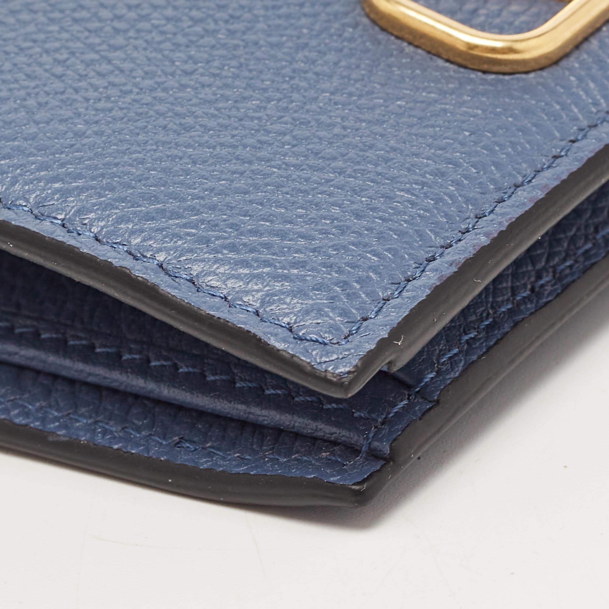 Valentino Blue Leather VLogo Compact Wallet 5