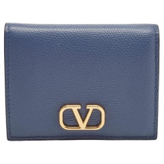 Portefeuille compact VLogo en cuir bleu Valentino