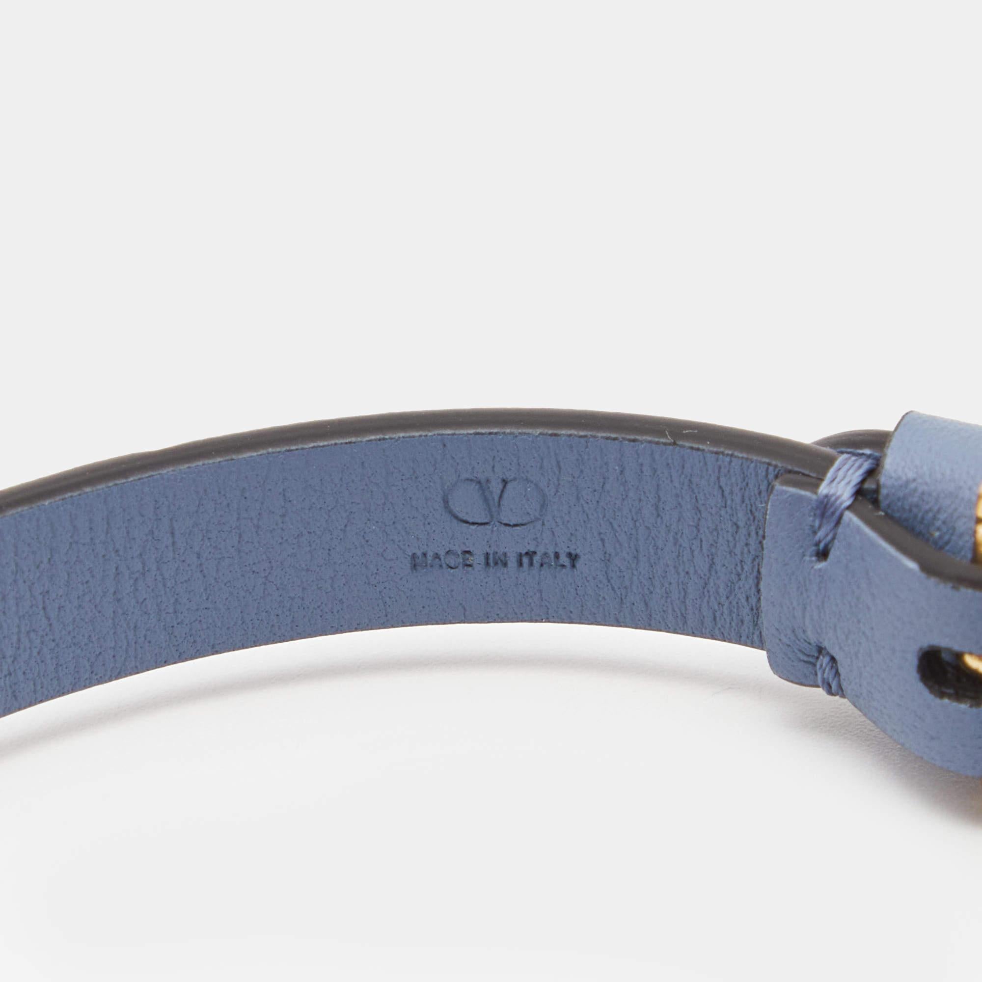 Contemporary Valentino Blue Leather VLogo Gold Tone Bracelet
