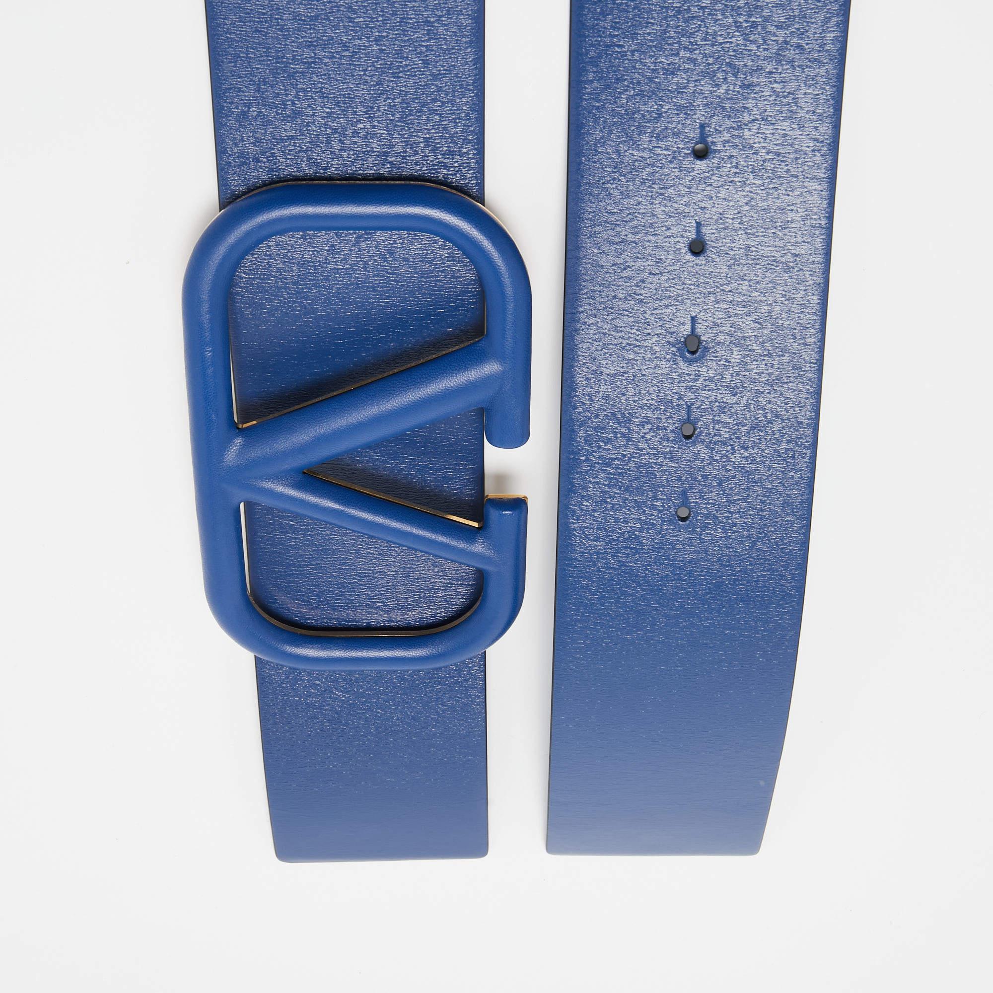 Women's Valentino Blue Leather VLogo Waist Belt 70 CM