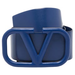 Valentino Blue Leather VLogo Waist Belt 70 CM