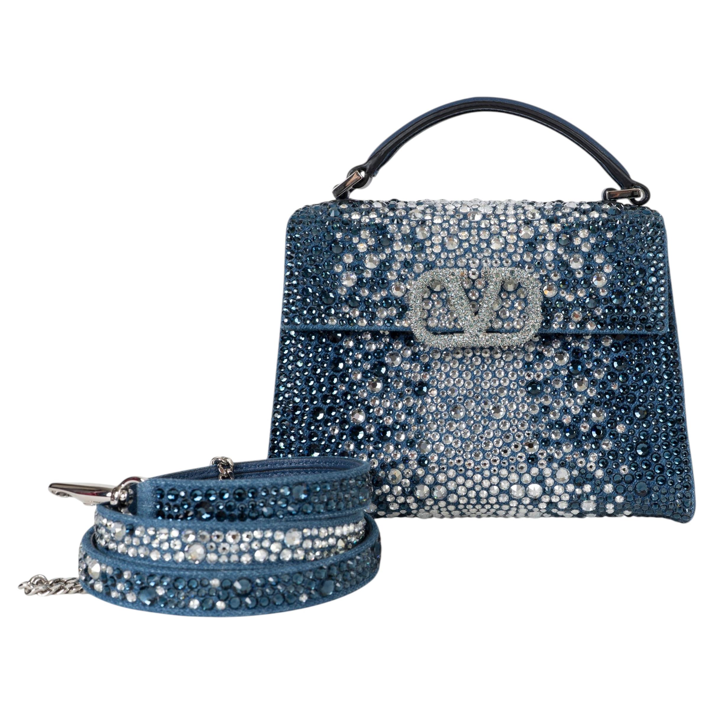 Borsa VSLING MINI RHINESTONE in pelle blu di VALENTINO