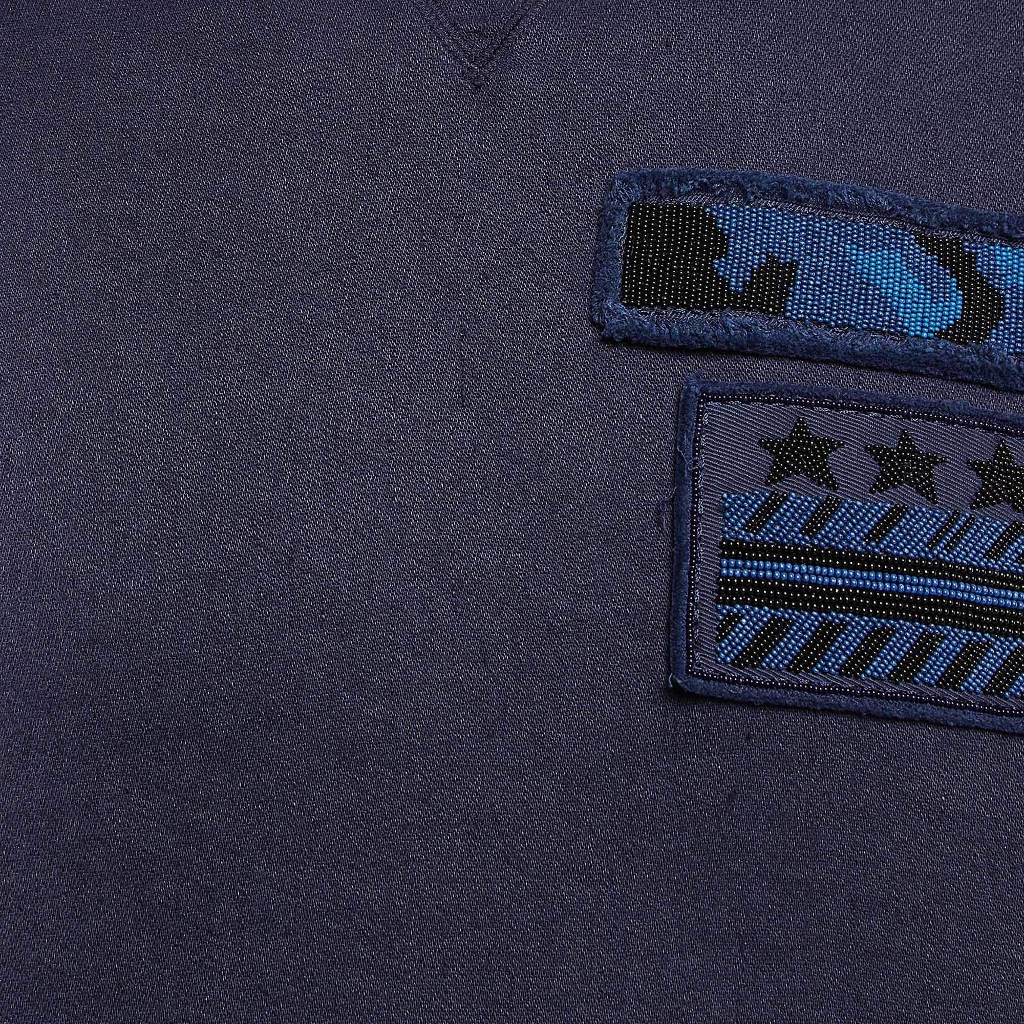 Black Valentino Blue Linen Blend Applique Detail Sweatshirt XS For Sale