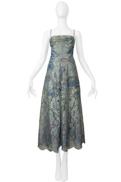 Valentino Blue & Metallic Gold Lace Party Dress 2016