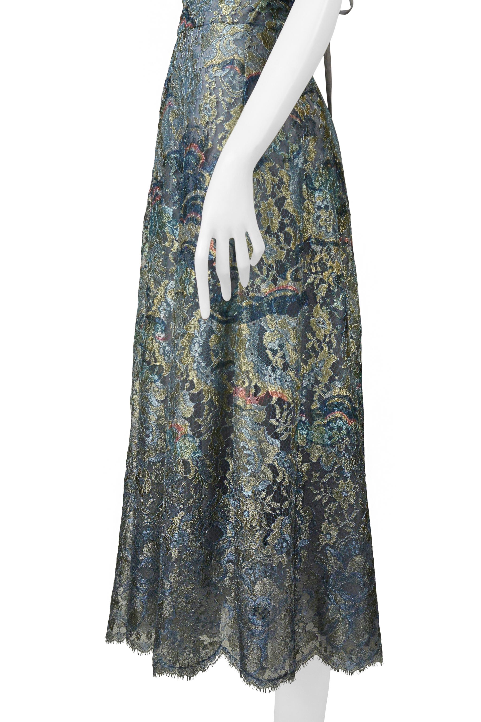 Valentino Blue & Metallic Gold Lace Party Dress 2016 For Sale 1