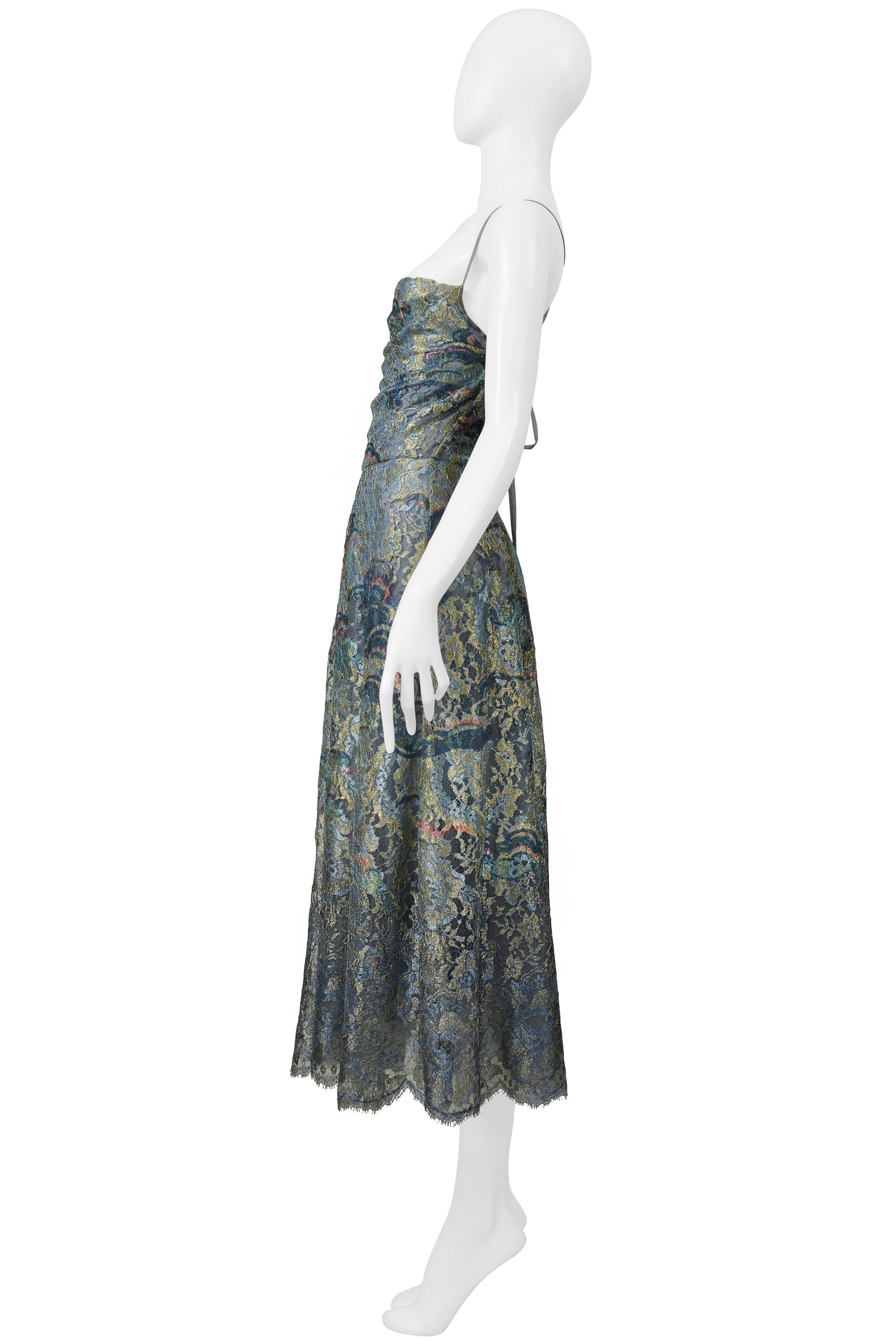 Valentino Blue & Metallic Gold Lace Party Dress 2016 For Sale 2