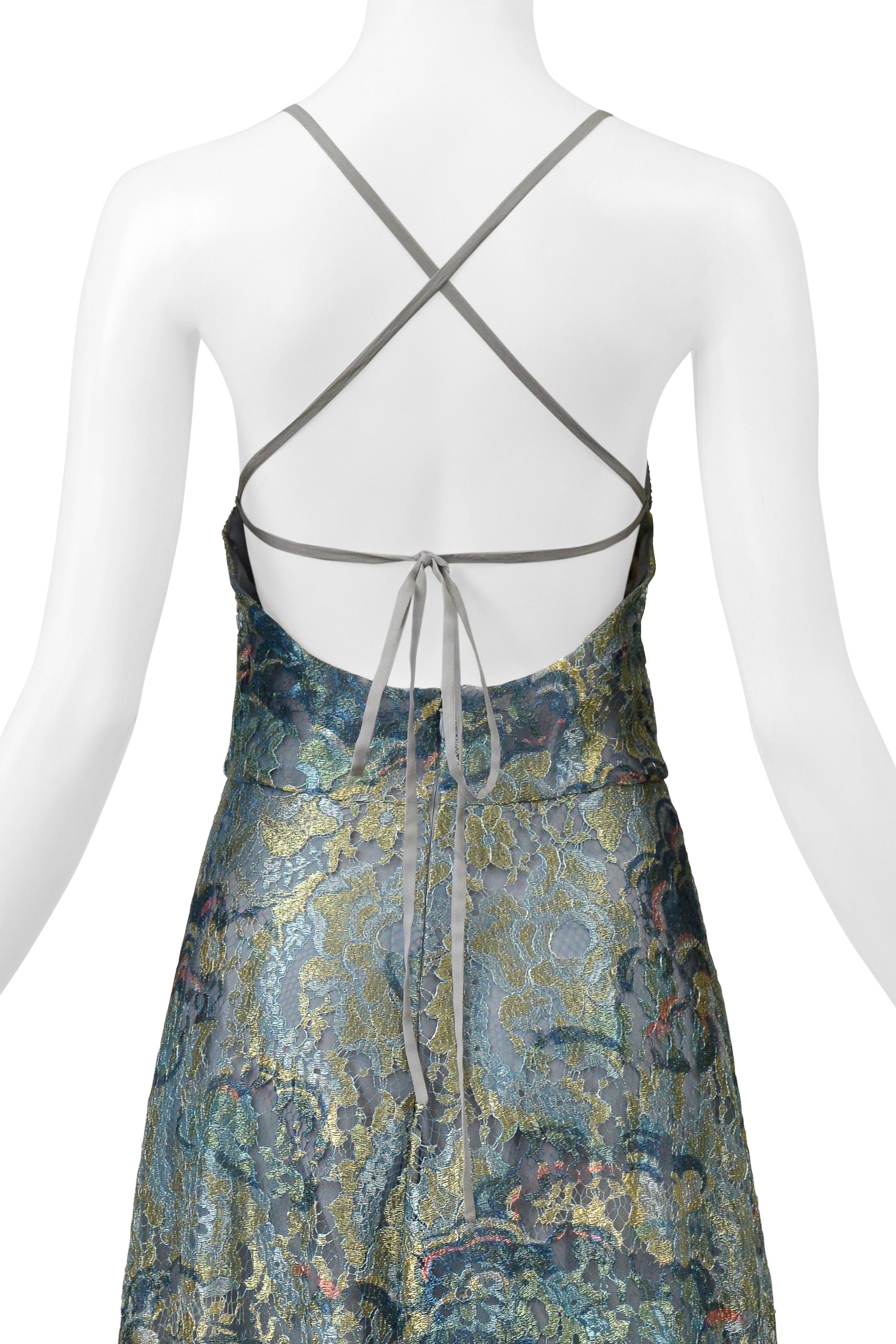 Valentino Blue & Metallic Gold Lace Party Dress 2016 For Sale 3