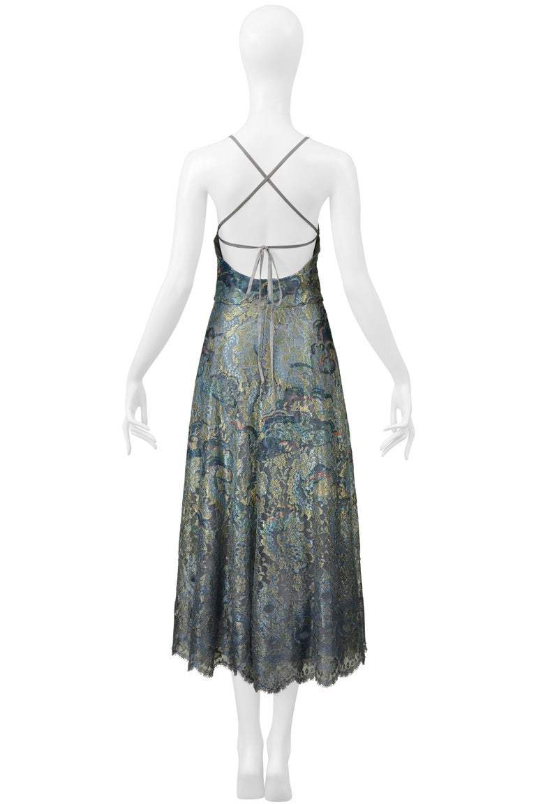 Valentino Blue and Metallic Gold Lace Party Dress 2016 For Sale at 1stDibs