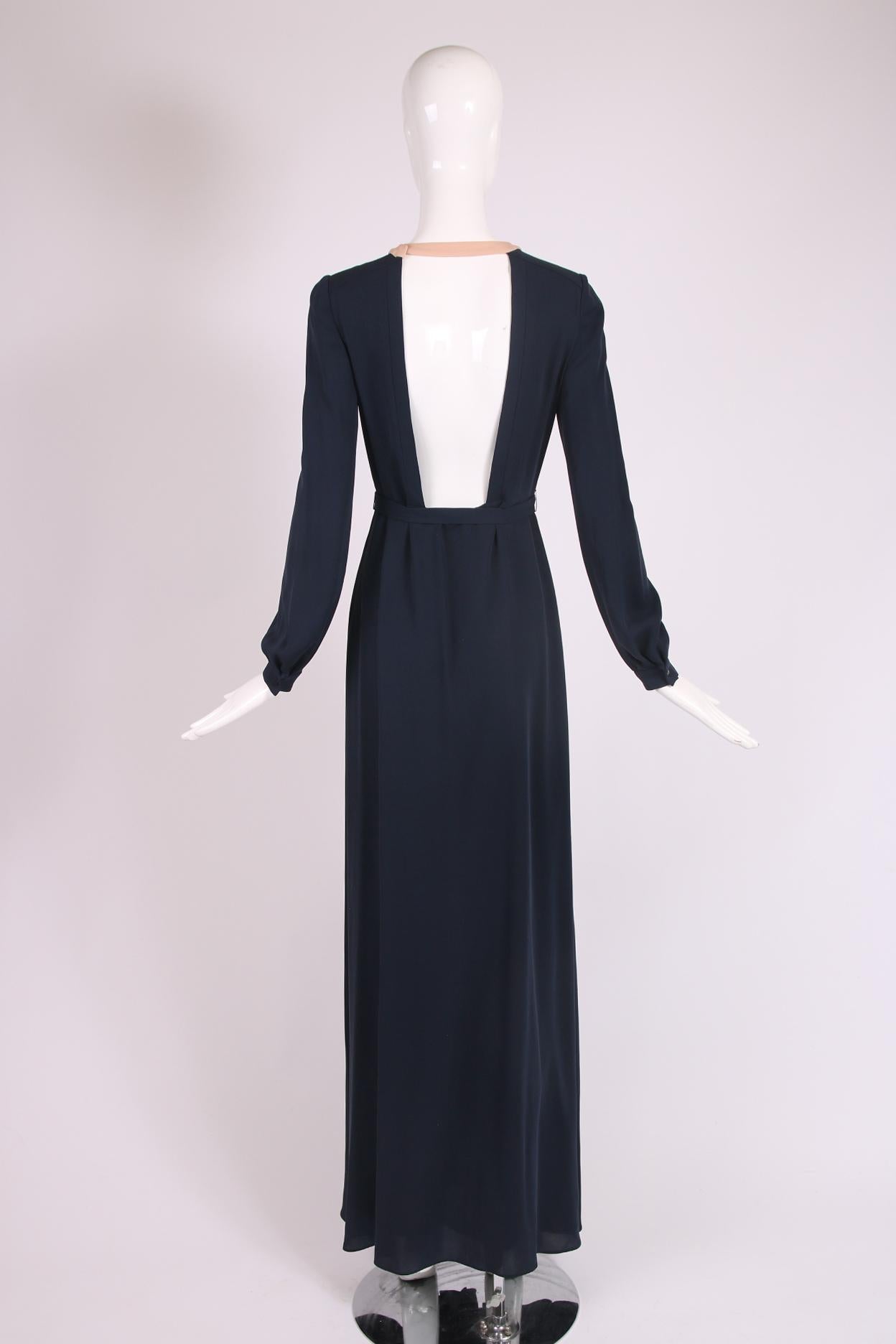 Black Valentino Blue Navy Silk Gown w/Keyhole Neckline & Open Back For Sale