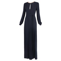 Valentino Blue Navy Silk Gown w/Keyhole Neckline & Open Back