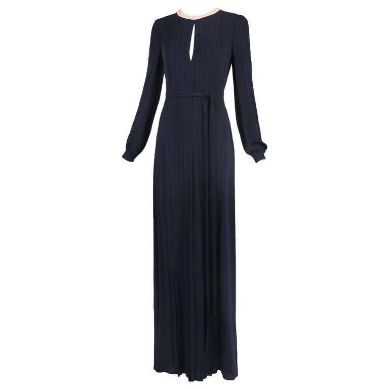 Valentino Blue Navy Silk Gown w/Keyhole Neckline and Open Back For Sale ...