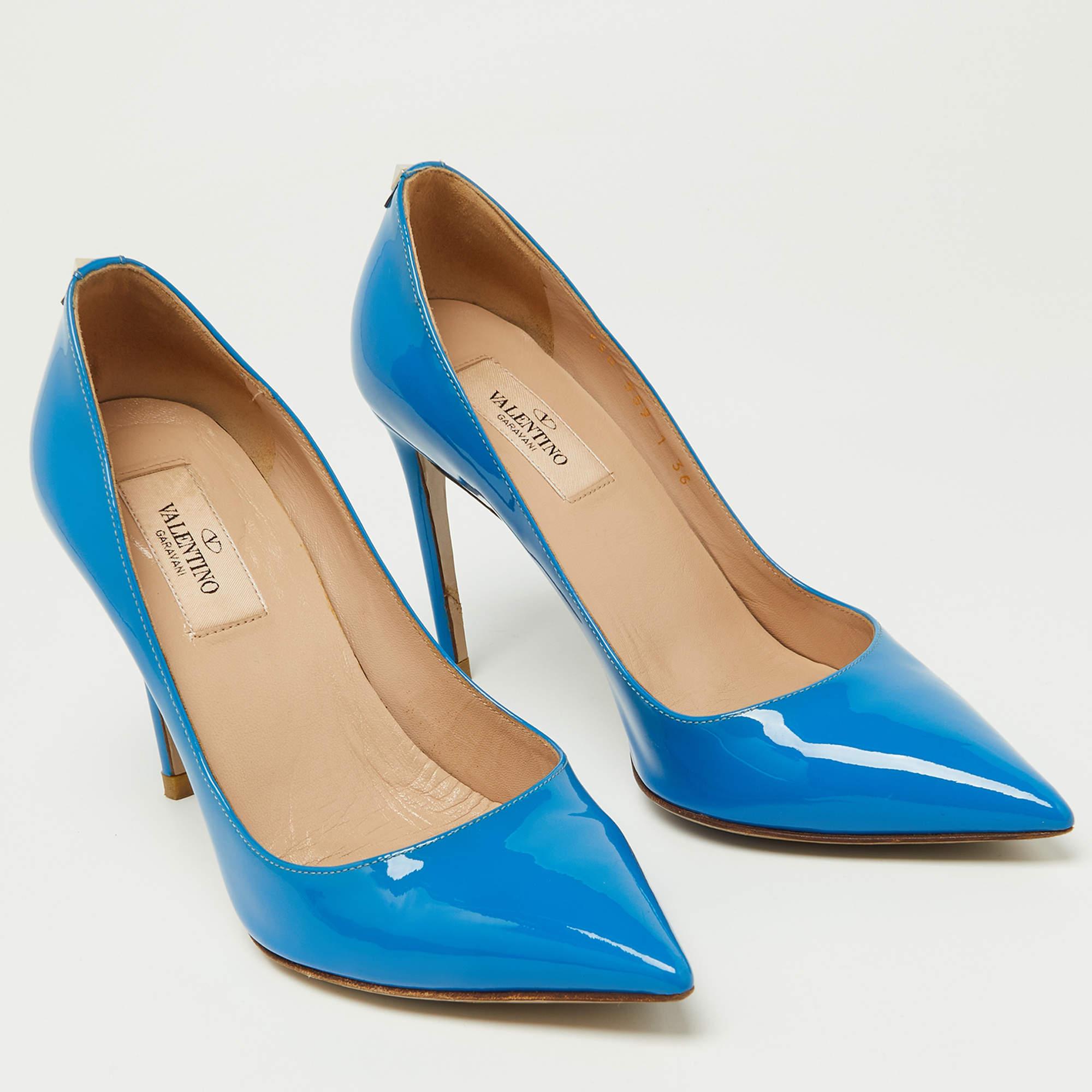 Women's Valentino Blue Patent Leather Pointed Toe Pumps Size 36