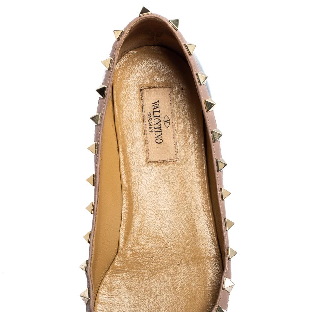 Brown Valentino Blue Patent Leather Rockstud Pointed-Toe Ballet Flats Size 38.5