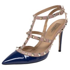 Valentino Blue/Pink Patent and Leather Ankle-Strap Pumps Size 37