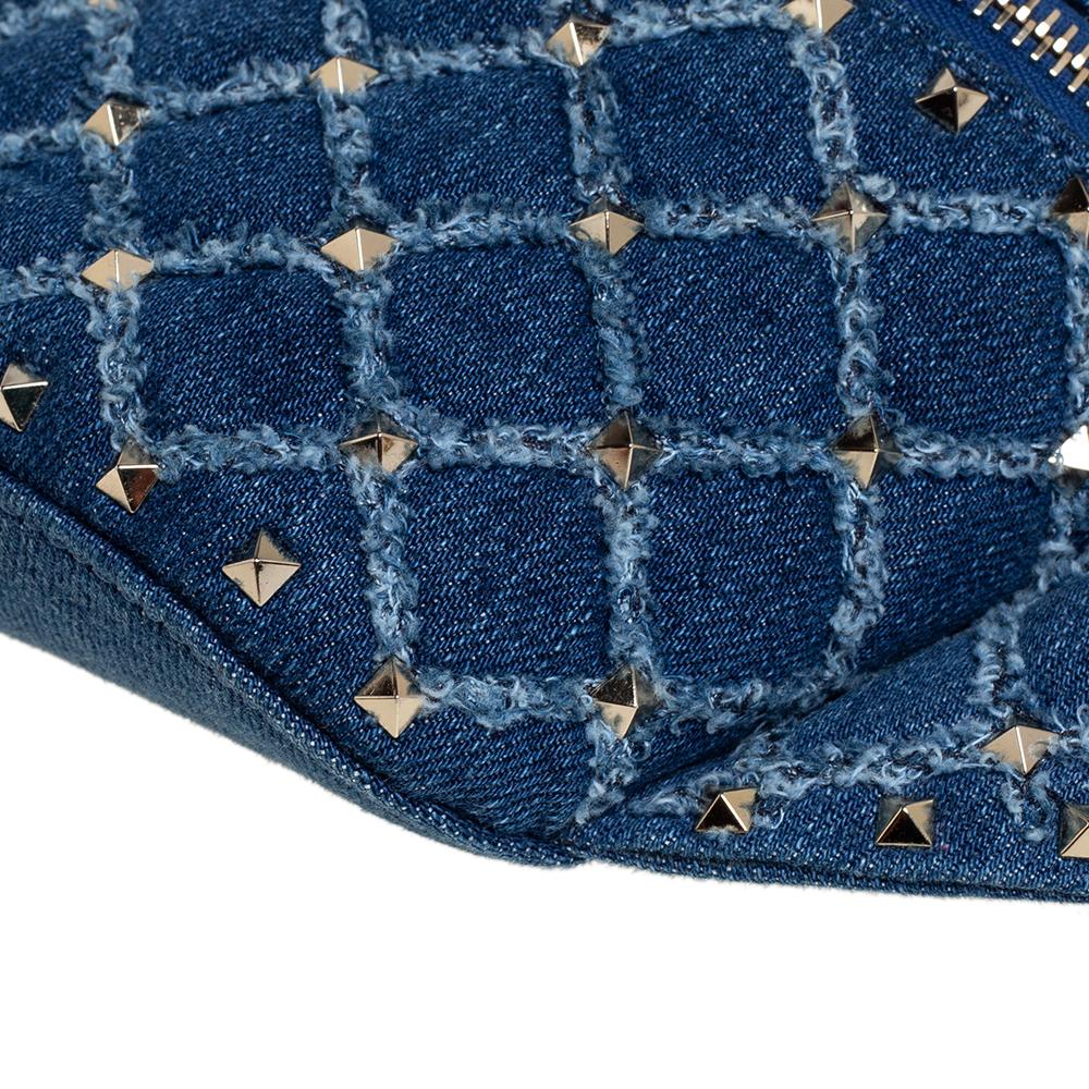 Valentino Blue Quilted Denim Rockstud Spike Belt Bag 6