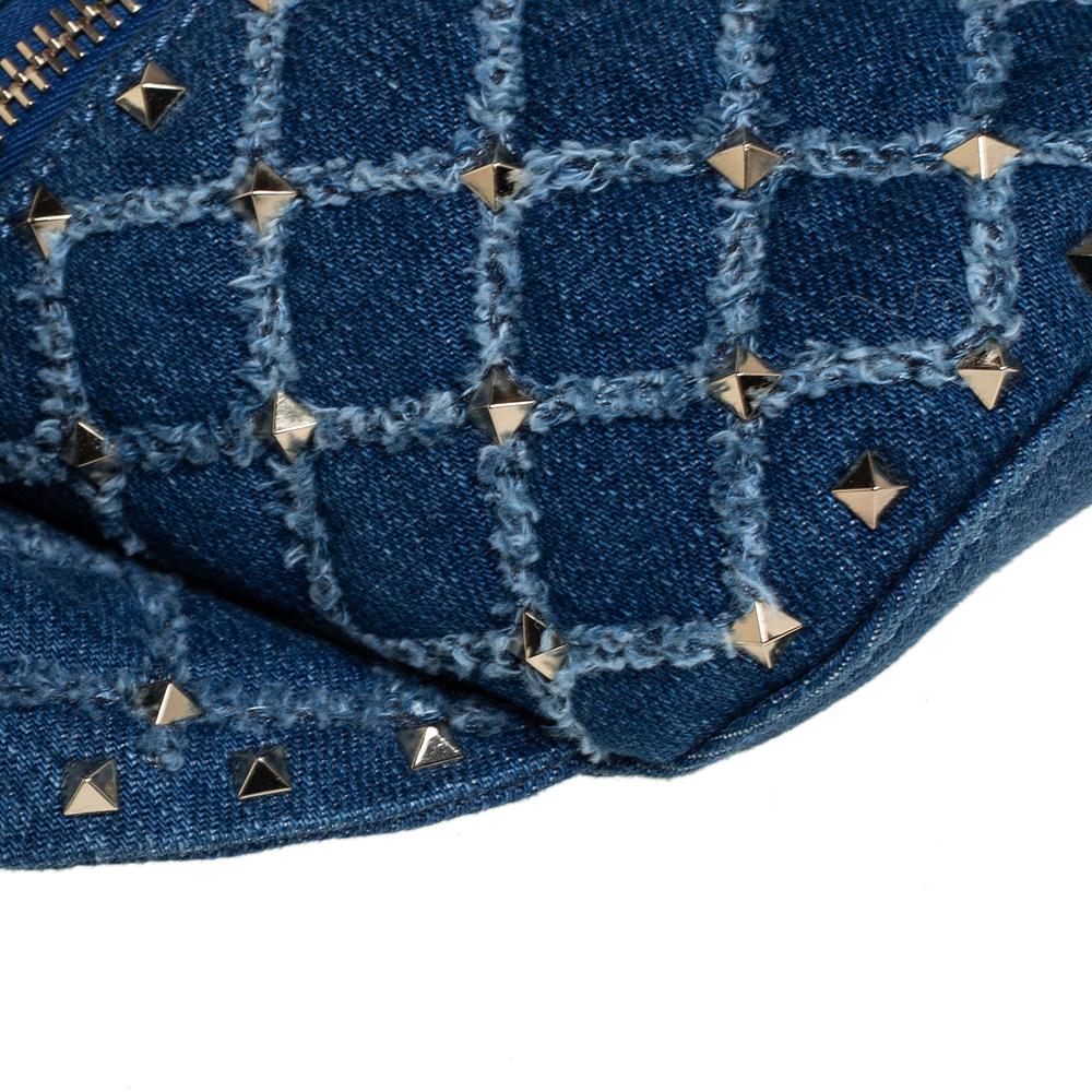 Valentino Blue Quilted Denim Rockstud Spike Belt Bag 2