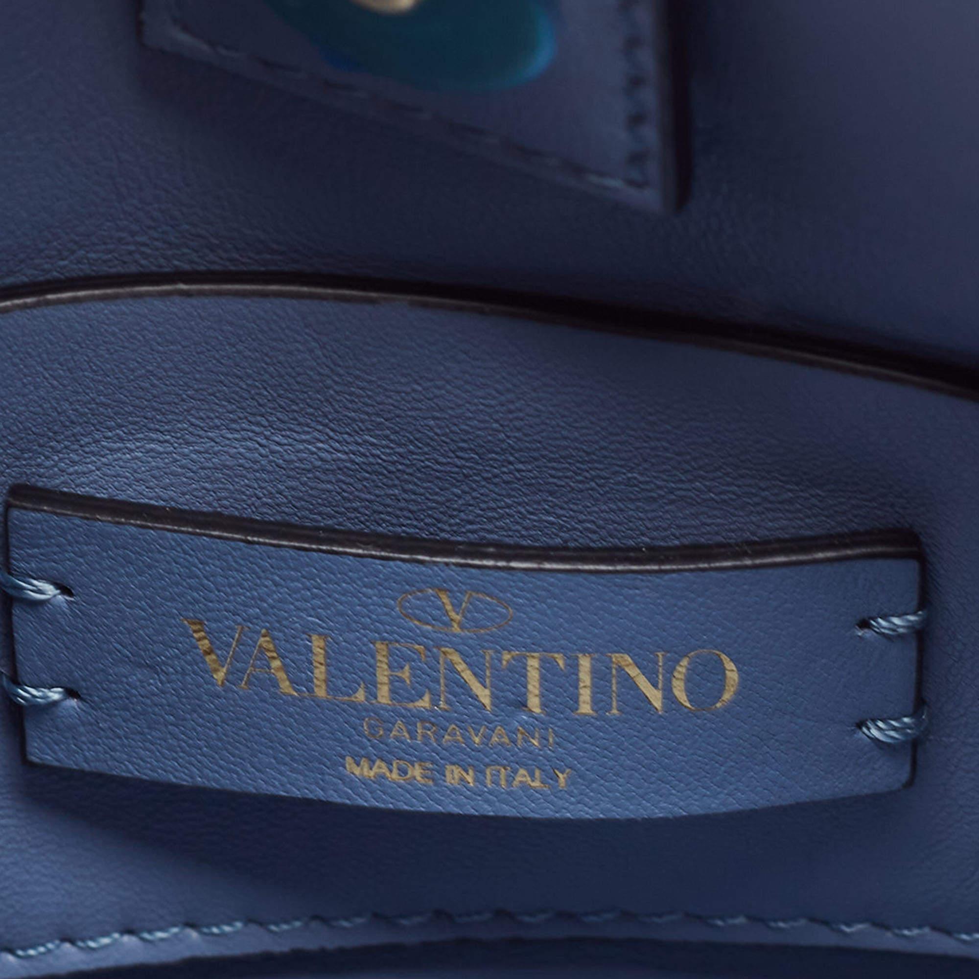 Valentino Blue Quilted Leather Mini Roman Stud Top Handle Bag 7